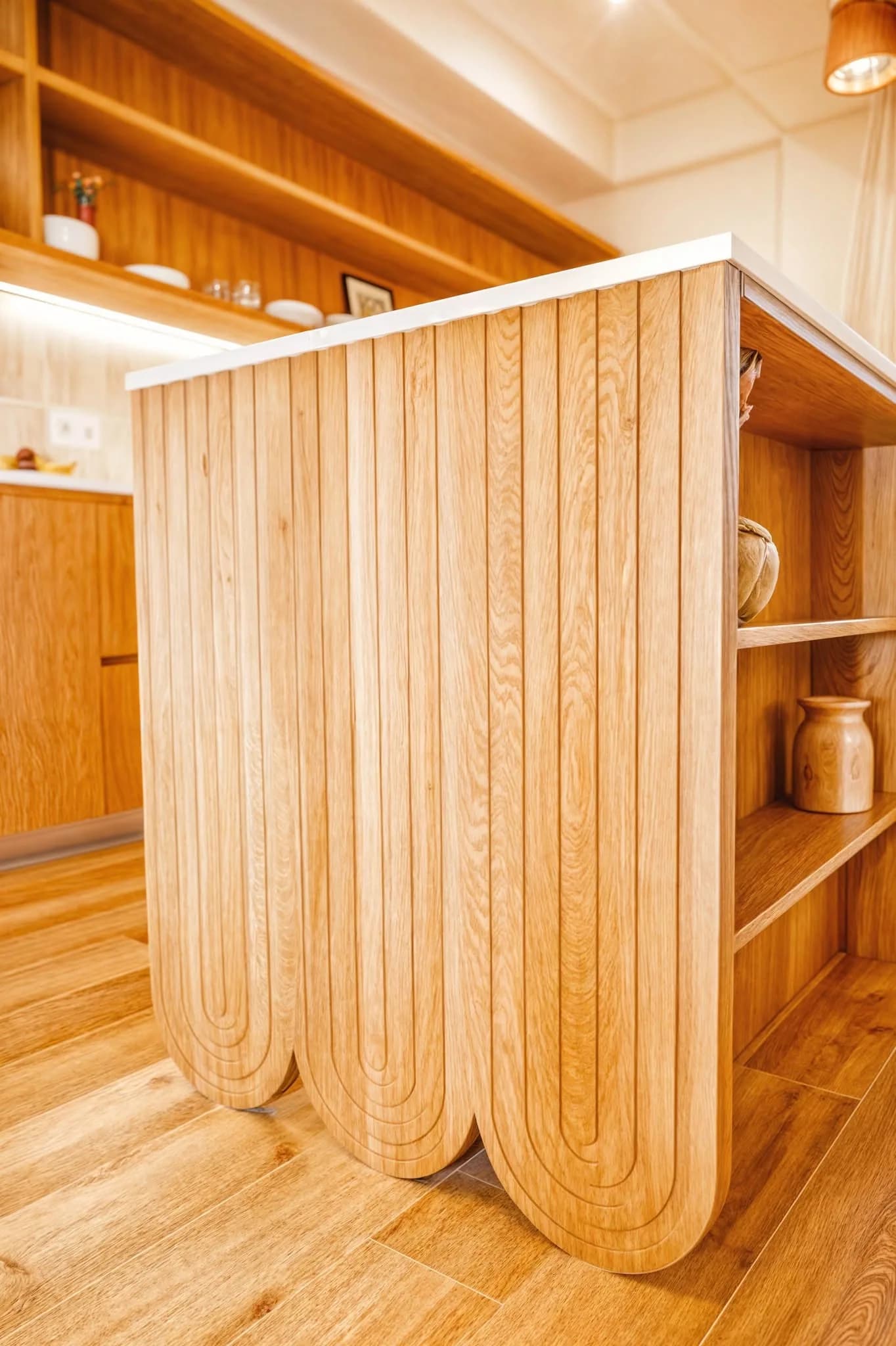 Wooden wall paneling in soft light